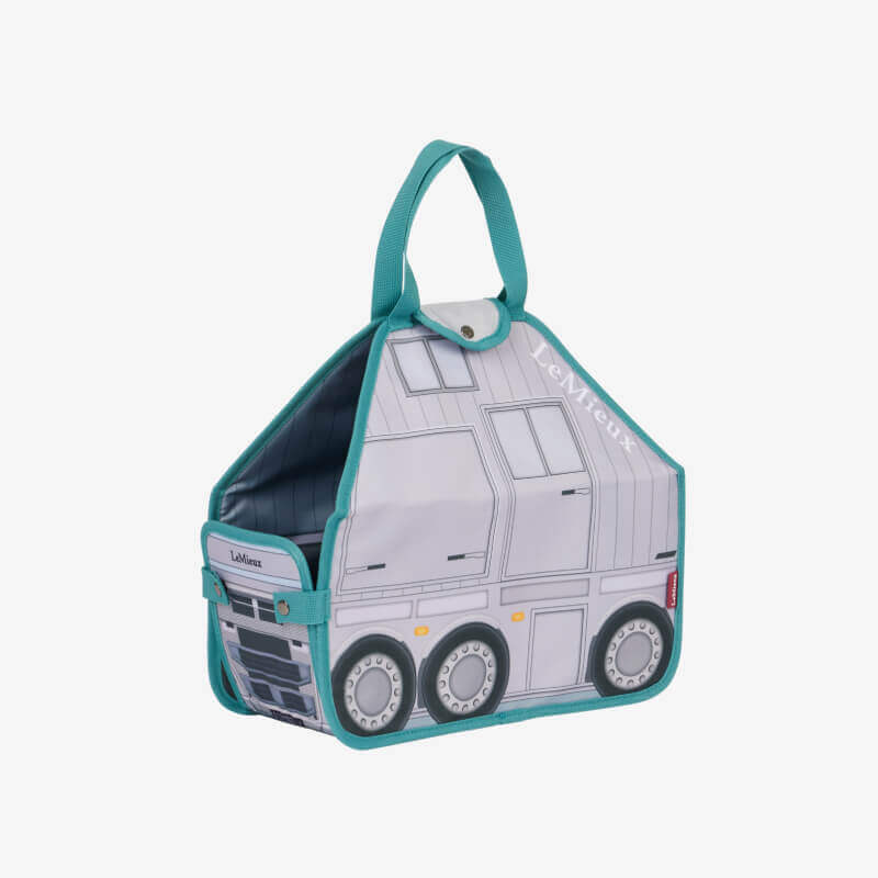 LeMieux Toy Pony Carry Bag Printed, blue/gray truck shape with wheels and top handle.