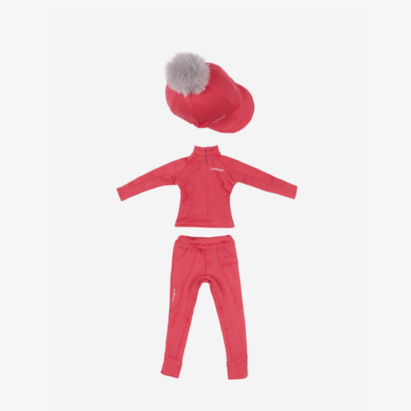 LeMieux Toy Rider Outfit Cranberry: red jacket, pants &amp; hat with gray pom-pom by LeMieux.