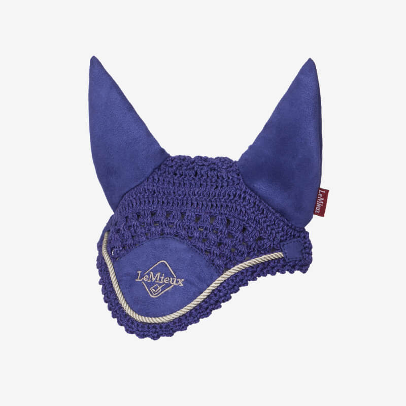 LeMieux Hobby Horse Fly Hood in Ink Blue with decorative cord trim.