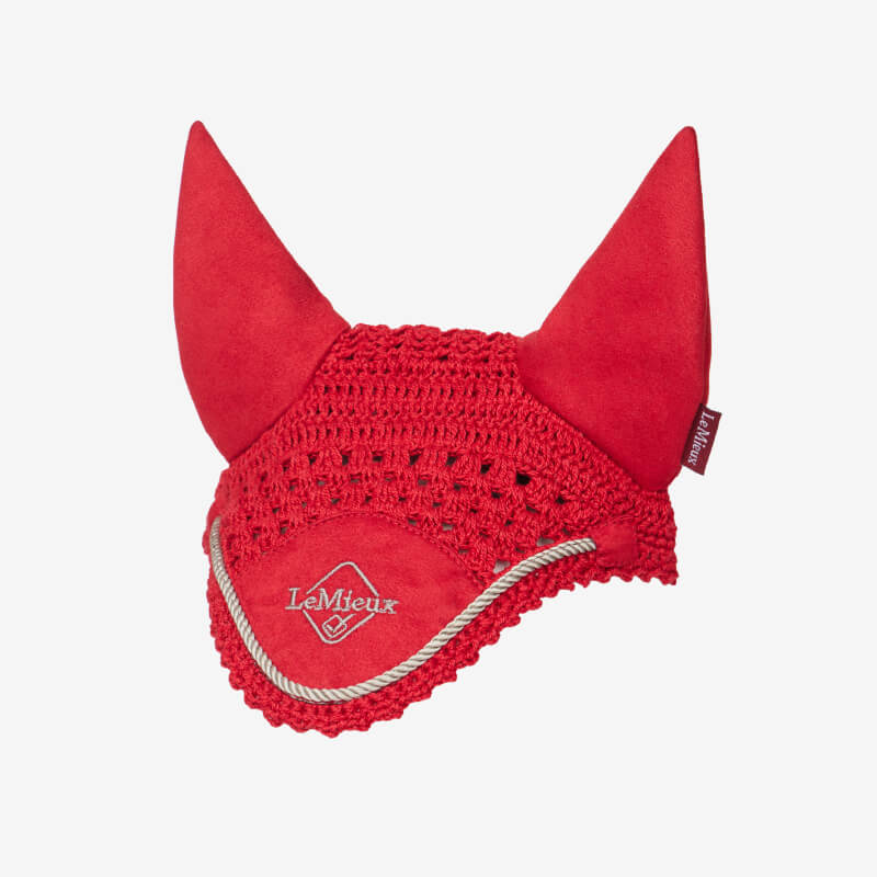 LeMieux Hobby Horse Fly Hood Chilli with tall ears and front LeMieux logo.