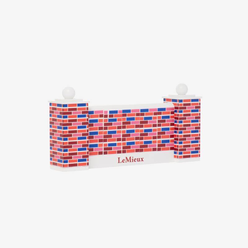 LeMieux Toy Pony Puissance Wall: red & blue brick jump with two pillars for LeMieux ponies.