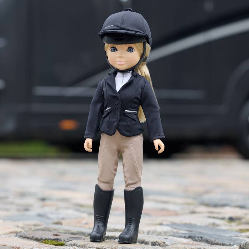 LeMieux Toy Rider Competition Outfit—equestrian doll with helmet, jacket, tan pants, black boots.