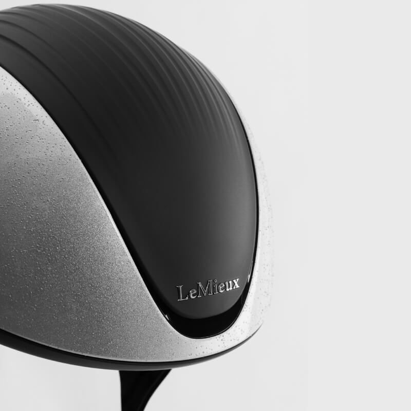 Close-up of the LeMieux Vexa® Skull Helmet Silver, featuring advanced safety by LeMieux.
