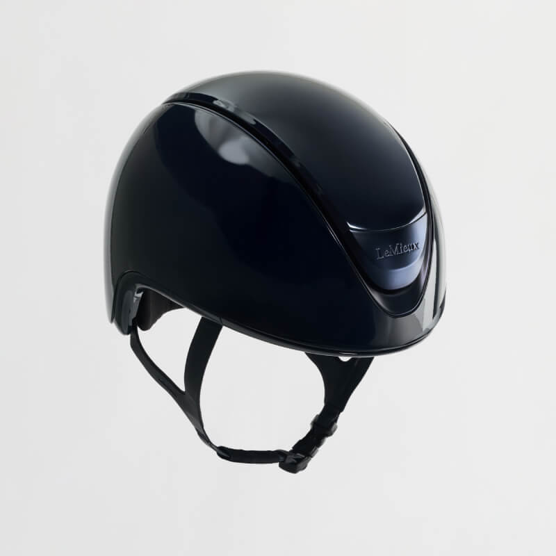 LeMieux Verv® Competition Helmet in Gloss Navy with chin strap for rider protection.