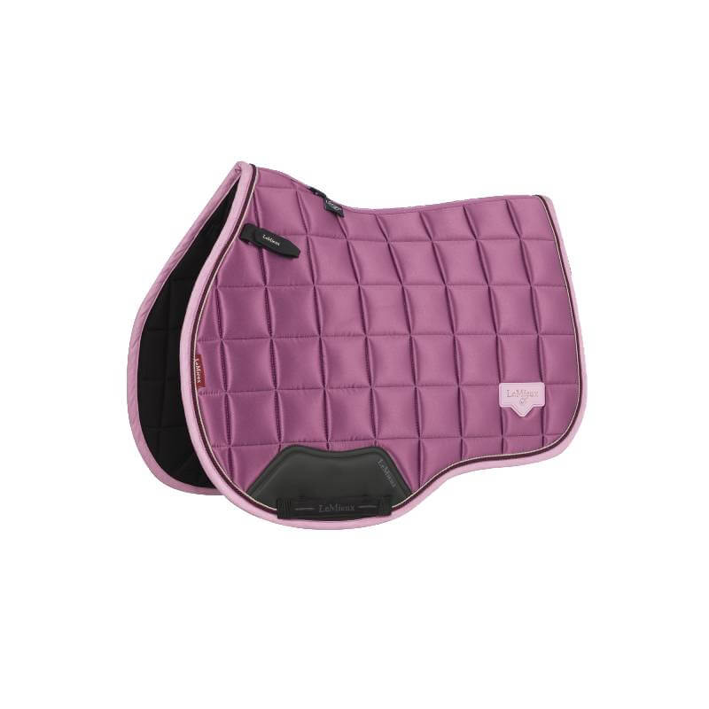 LeMieux Loire Classic GP Square Mallow: pink saddle pad, black underside, light pink trim.
