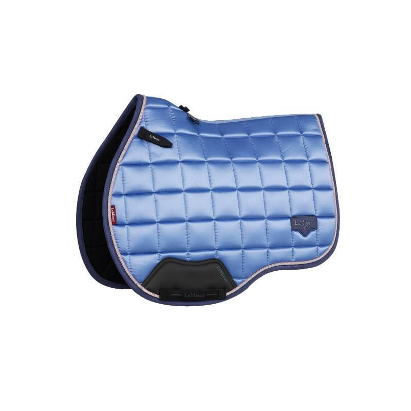 LeMieux Loire Classic GP Square Powder Blue saddle pad with black underside, on white background.