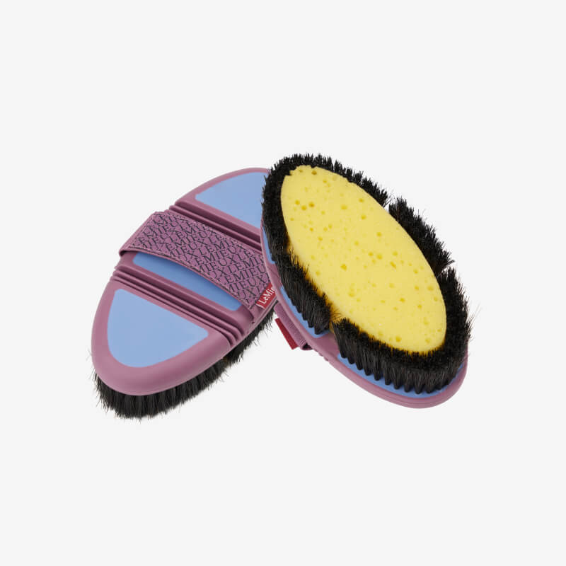 LeMieux Flexi Sponge Brush in Powder Blue for horse grooming, ergonomic and stylish design.