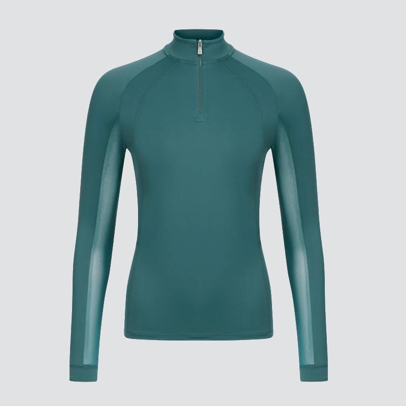LeMieux Halle Jungle: Teal UV30+ quarter-zip top for riding comfort in hot climates.