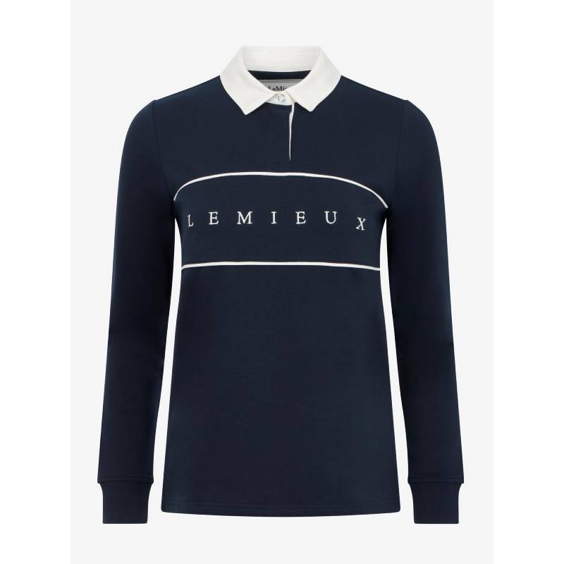 LeMieux Rochelle Rugby Shirt Navy: heavyweight, white collar, bold LeMieux text on chest.