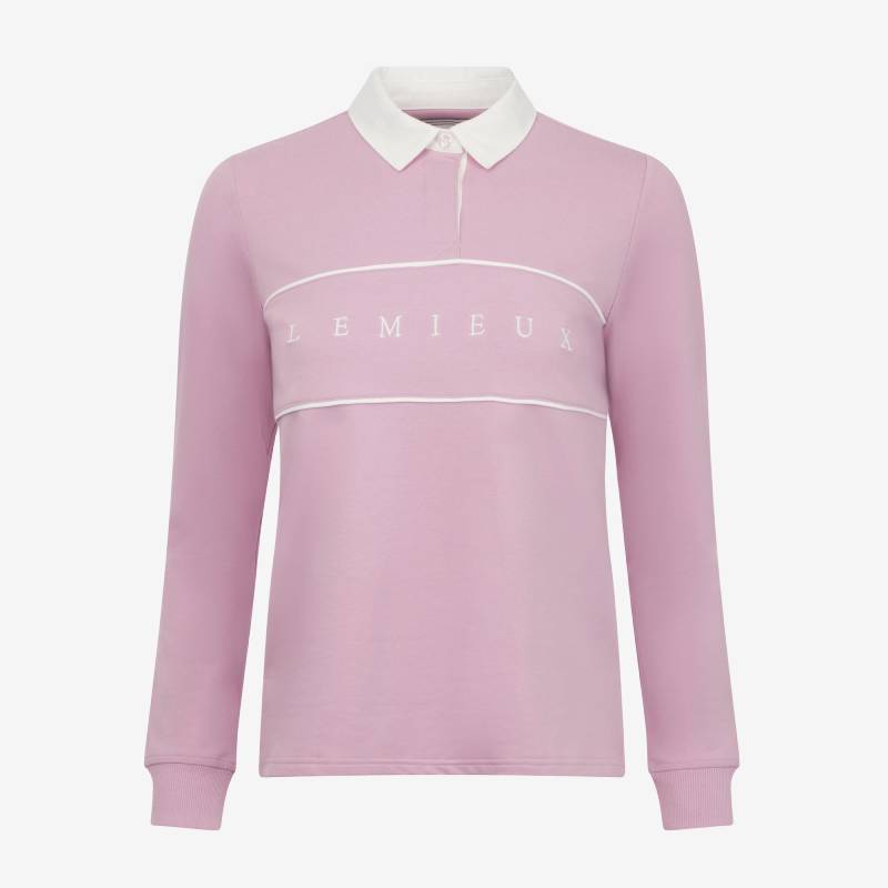 LeMieux Rochelle Rugby Shirt Fondant: light pink with white collar, cuffs, and chest logo.