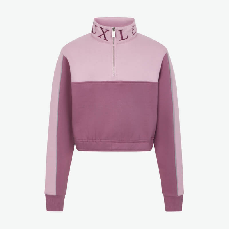 LeMieux Young Rider Cropped Kate Quarter Zip Mallow—pink mauve riding top with collar text.