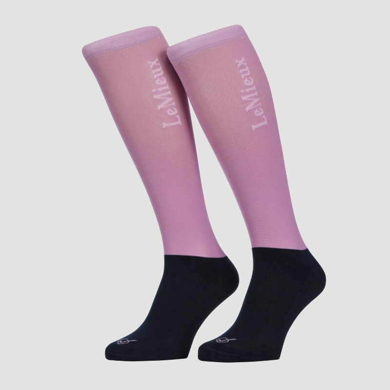 LeMieux Competition Socks Mallow 2pk—stylish pink &amp; black riding or competition socks.