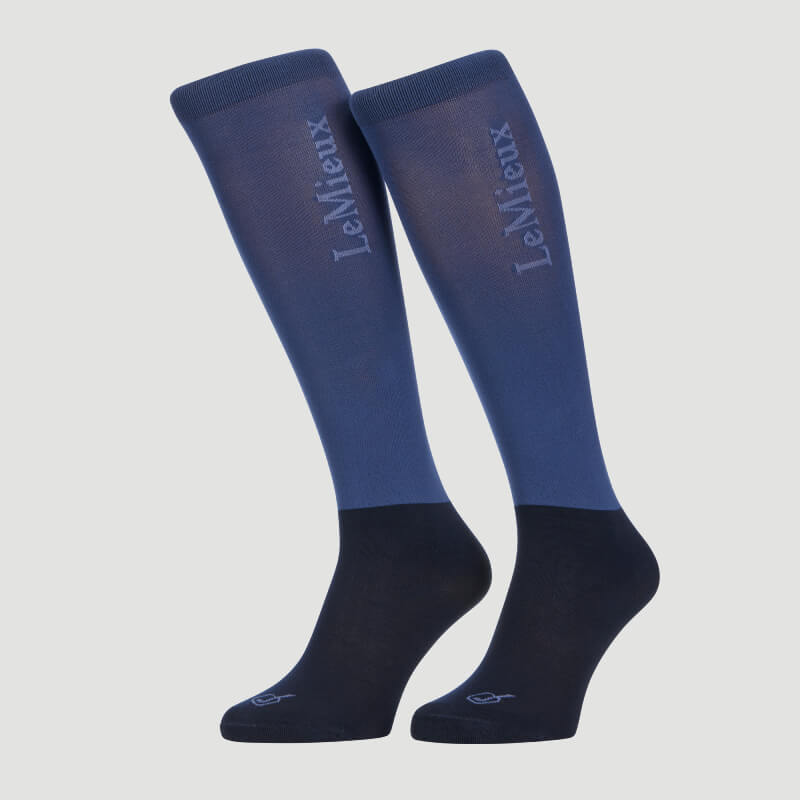 LeMieux Competition Socks Shadow 2pk in navy and blue with branded sides.