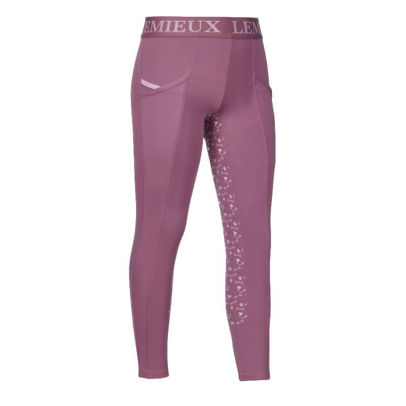 LeMieux Mini Pull On Breech Mallow: sweat-wicking, side pockets, patterned leg.