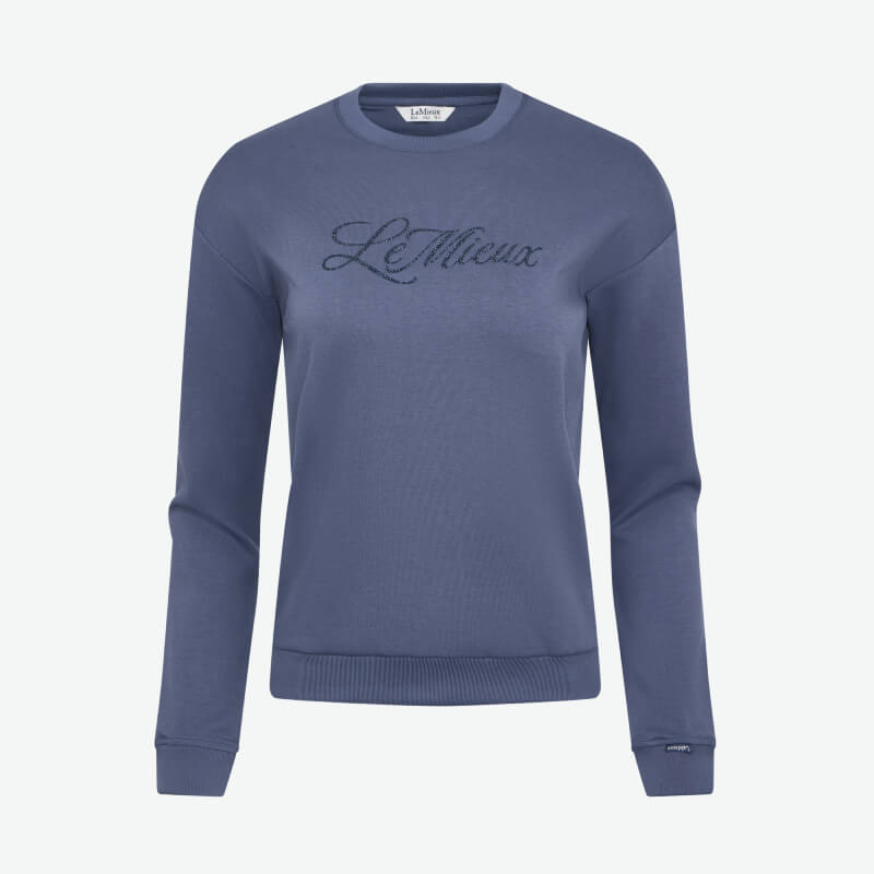 LeMieux Christina Crew Sweat Shadow in lightweight fabric with script logo on front.
