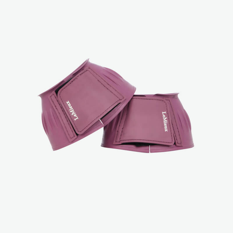 LeMieux Rubber Bell Boots Mallow with Velcro for overreach protection on white background.