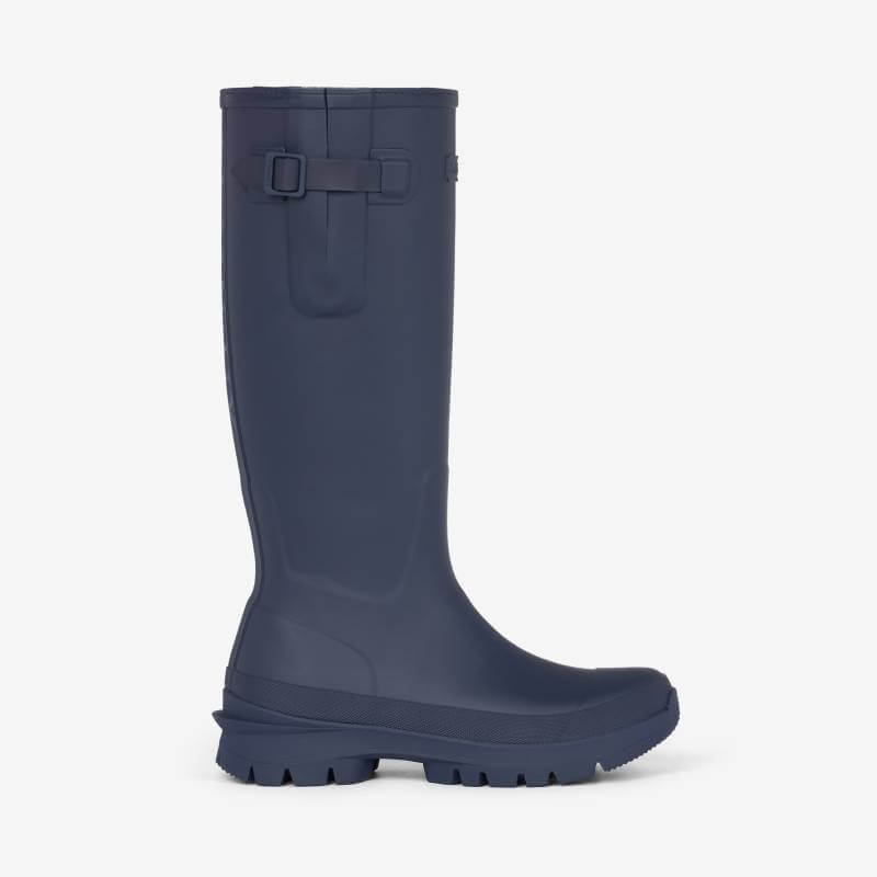 LeMieux Bramshaw Welly Navy: waterproof, rugged sole, adjustable calf, side view.