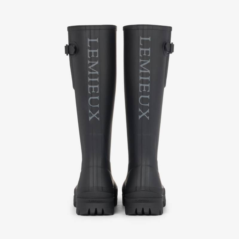 LeMieux Bramshaw Welly Black—durable, waterproof boots with vertical logo on the back.