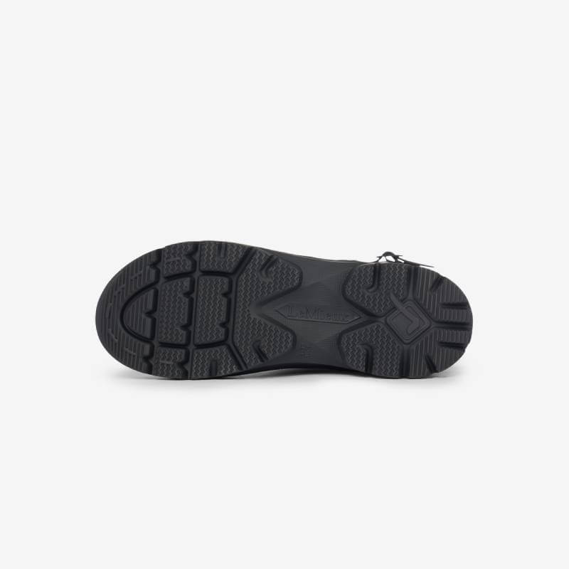 The LeMieux Bramshaw Welly Black sports a patterned tread on a black sole by LeMieux.