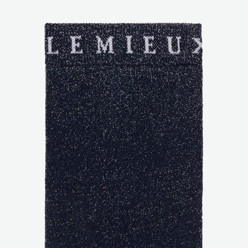 LeMieux Brilliance Competition Sock Navy with shimmery upper and text at the top.
