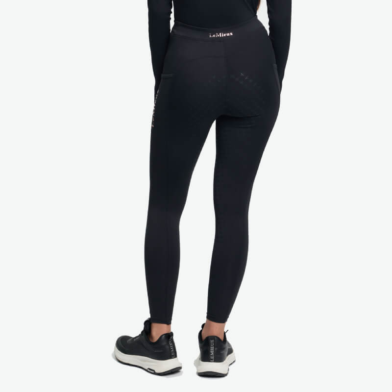 LeMieux Young Rider Sparkle Orla Pull On Black tights, shown from the back on white background.