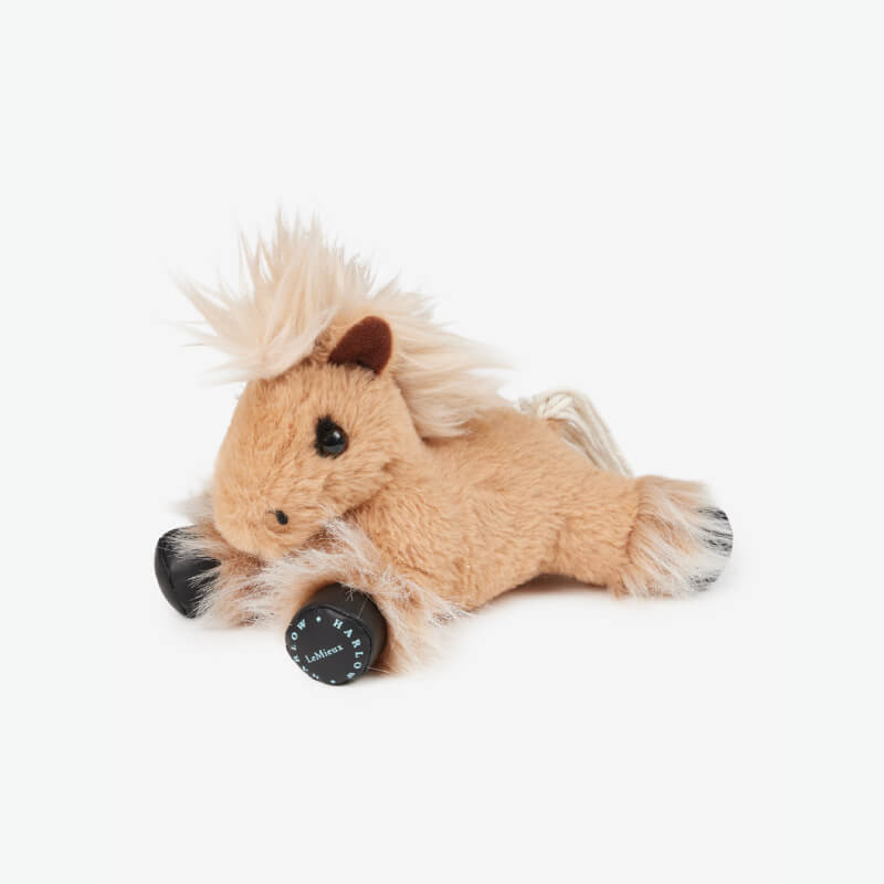 LeMieux Harlow Tiny Beanie Pony Cloudy plush horse with tan fur and fluffy mane.