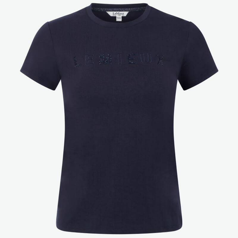 LeMieux Brilliance T-Shirt Navy: equestrian style, chest logo, moisture-wicking fabric.