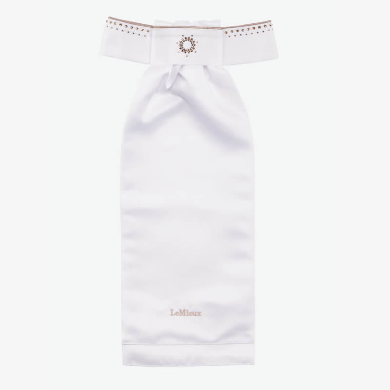 LeMieux Brilliance Stock White/Espresso: Elegant tie with crystals and subtle embroidery.