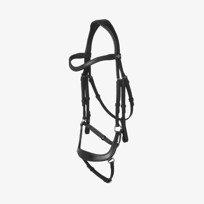 LeMieux Arika Anatomic Drop Bridle Black/Silver, premium leather, on a white background.