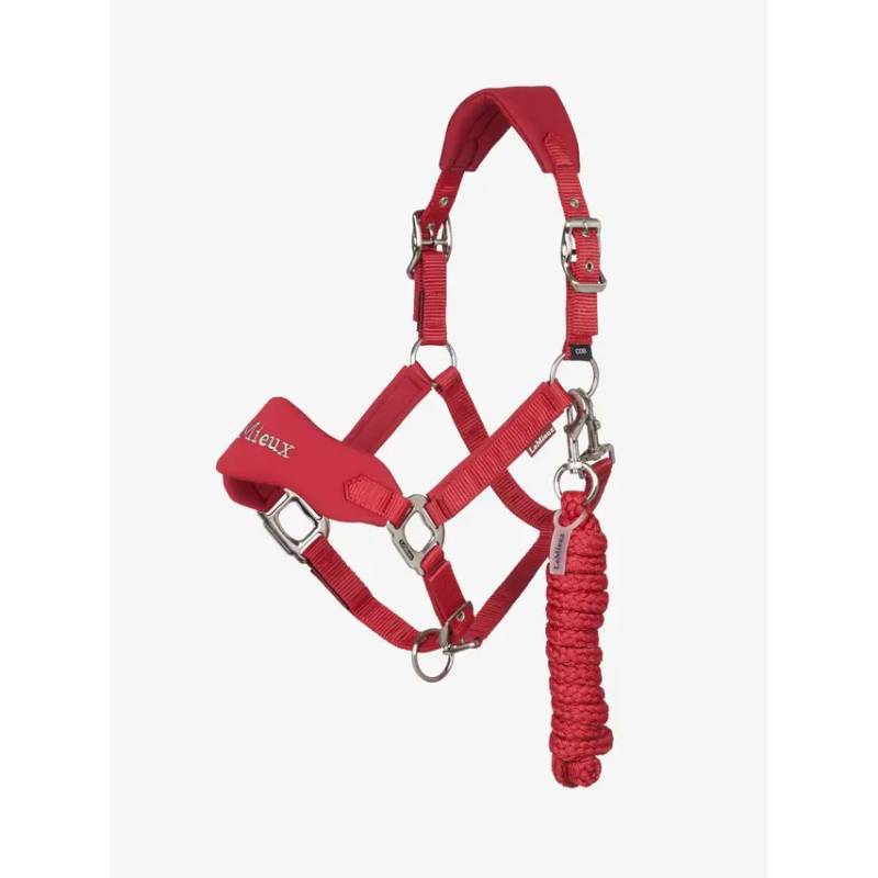 LeMieux Breakaway Vogue Headcollar Chilli with matching lead rope on a white background.