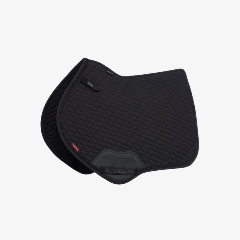 LeMieux Brilliance Close Contact Square Black saddle pad, contoured, on white background.