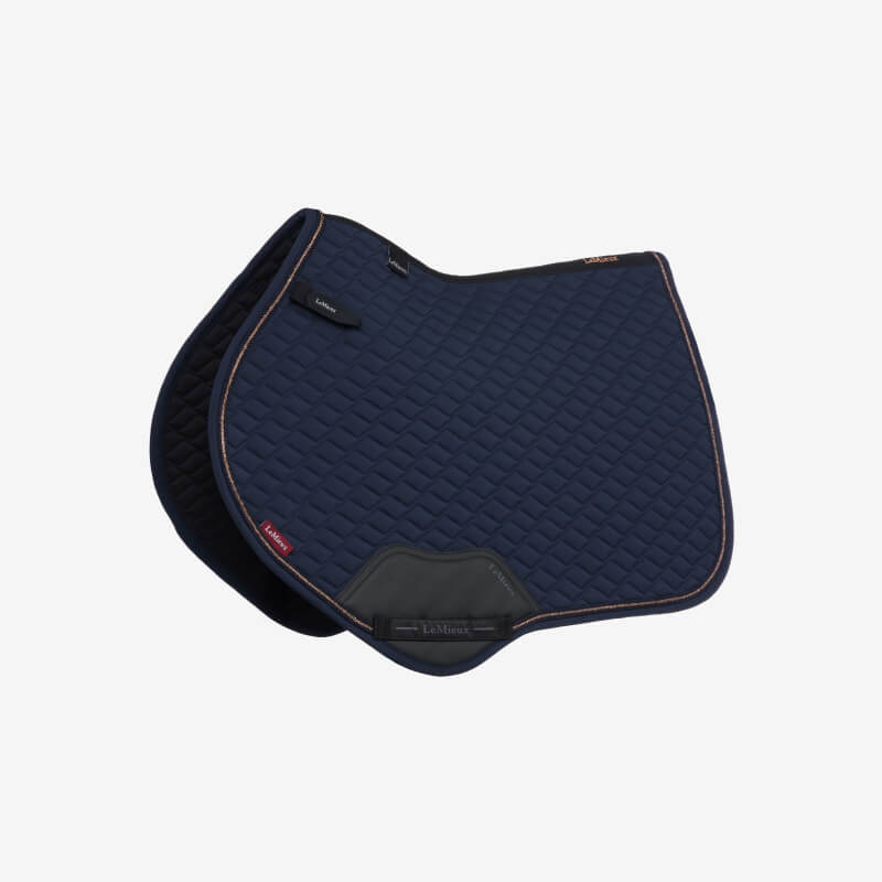 LeMieux Brilliance Close Contact Square Navy pad with black and brown trim, shown on white.