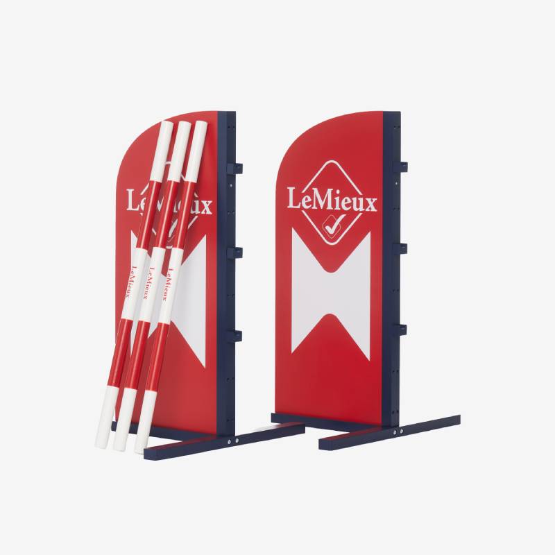 LeMieux Hobby Horse Jump Chilli: two stands and four red-and-white poles by LeMieux.