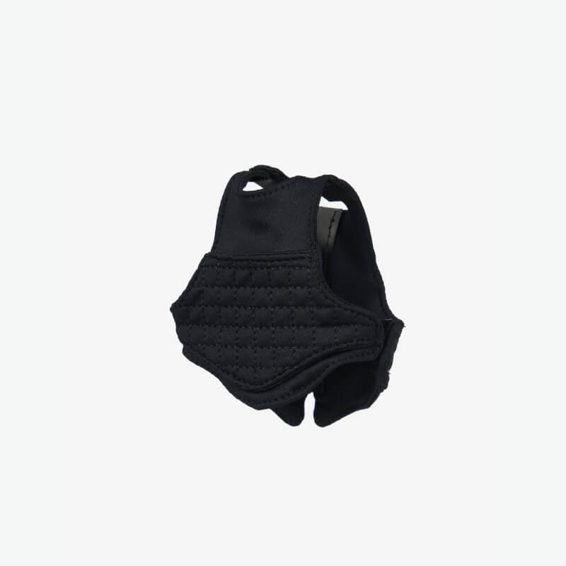 LeMieux Toy Rider Body Protector &amp; Number Bib Black shown next to an equestrian toy on white.