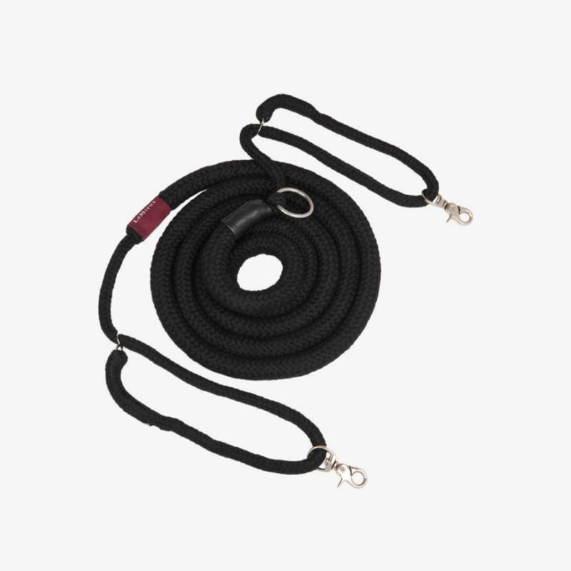 LeMieux Rope Lunging Aid Black with metal clips, shown on a white background.