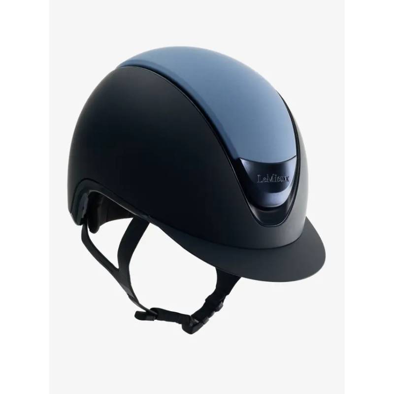 LeMieux Verv® Magnetic Top Panel Matte Powder Blue equestrian helmet with chin strap, black.