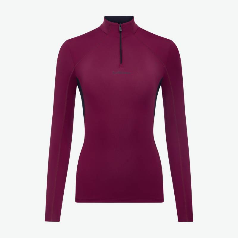 Long-sleeve LeMieux Classique Baselayer in Blackberry, half-zip, UPF50+, black panels.