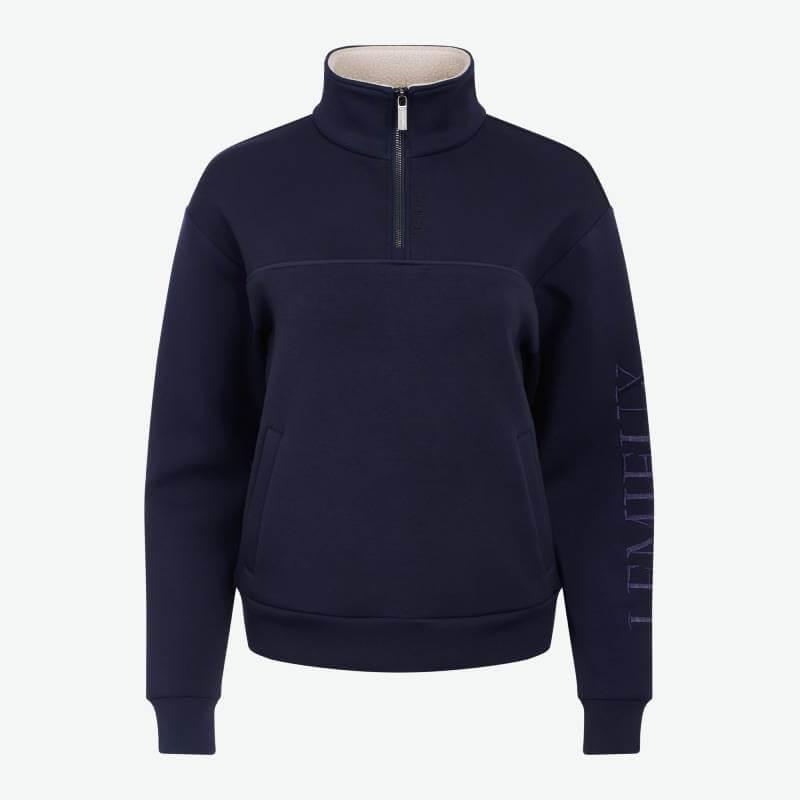 LeMieux Scarlet Quarter Zip Sweat Navy with side pockets and sleeve text.