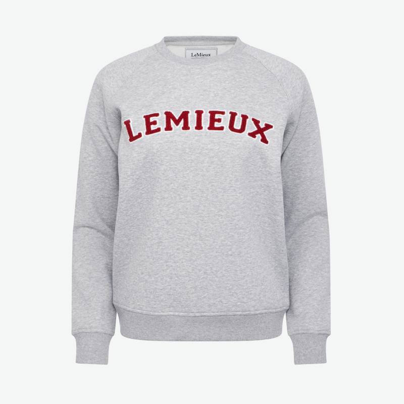LeMieux Vida Varsity Crew Neck Sweat Grey Marl with red LEMIEUX lettering on white background.