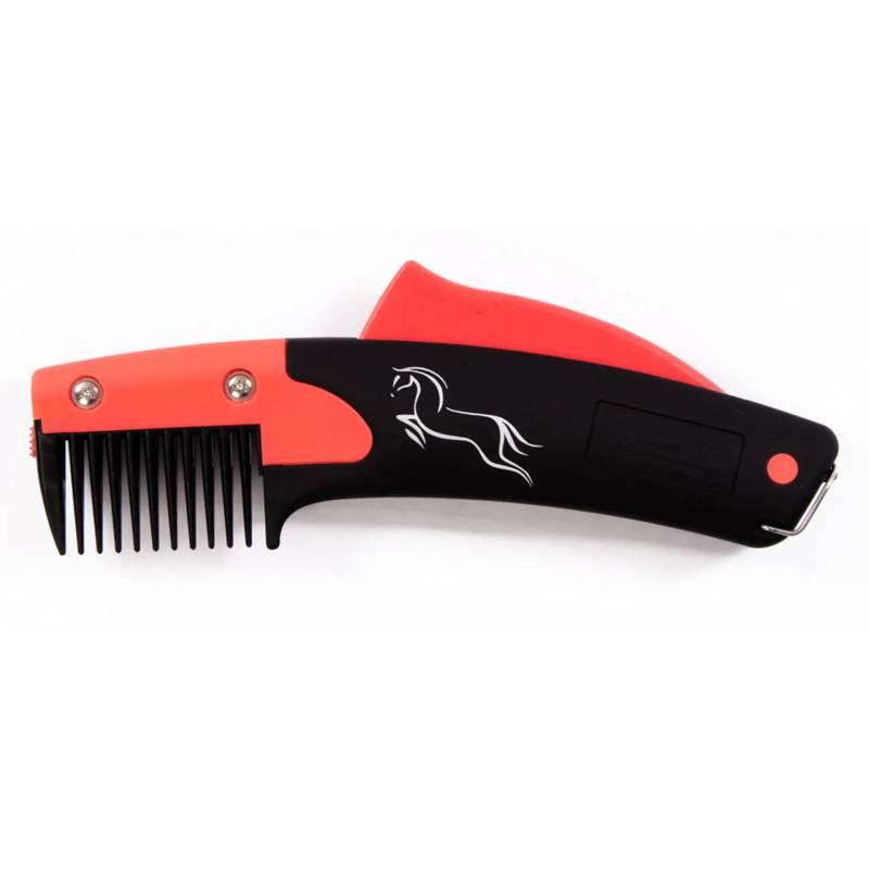 SoloComb Solocomb Grooming MkIII mane comb, black/red with horse silhouette on handle.