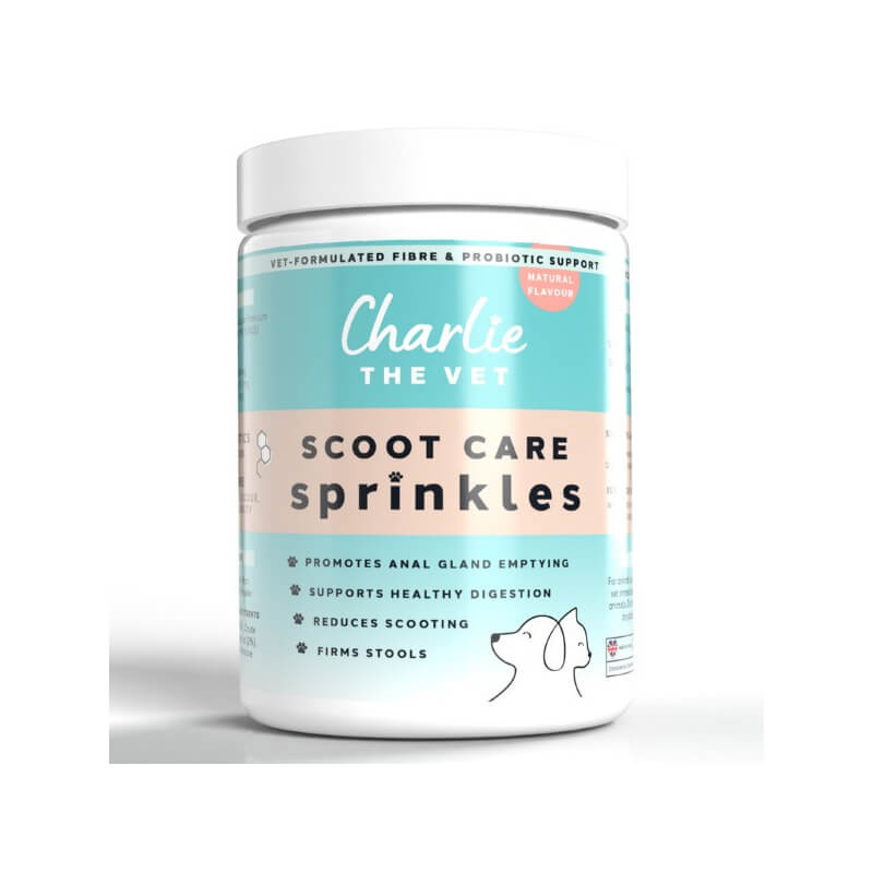 Charlie The Vet Scoot Care Sprinkles 500g with probiotic formula for healthy stools.