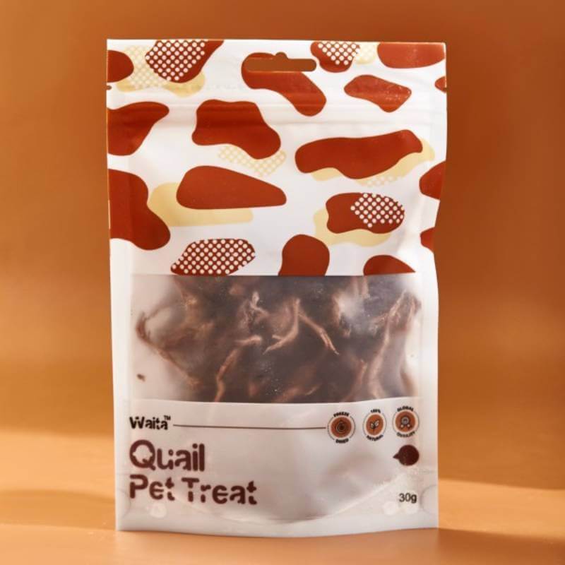 Waita Freeze Dried Quail Whole Pieces Dog &amp; Cat Treat 30g in red and white packaging.
