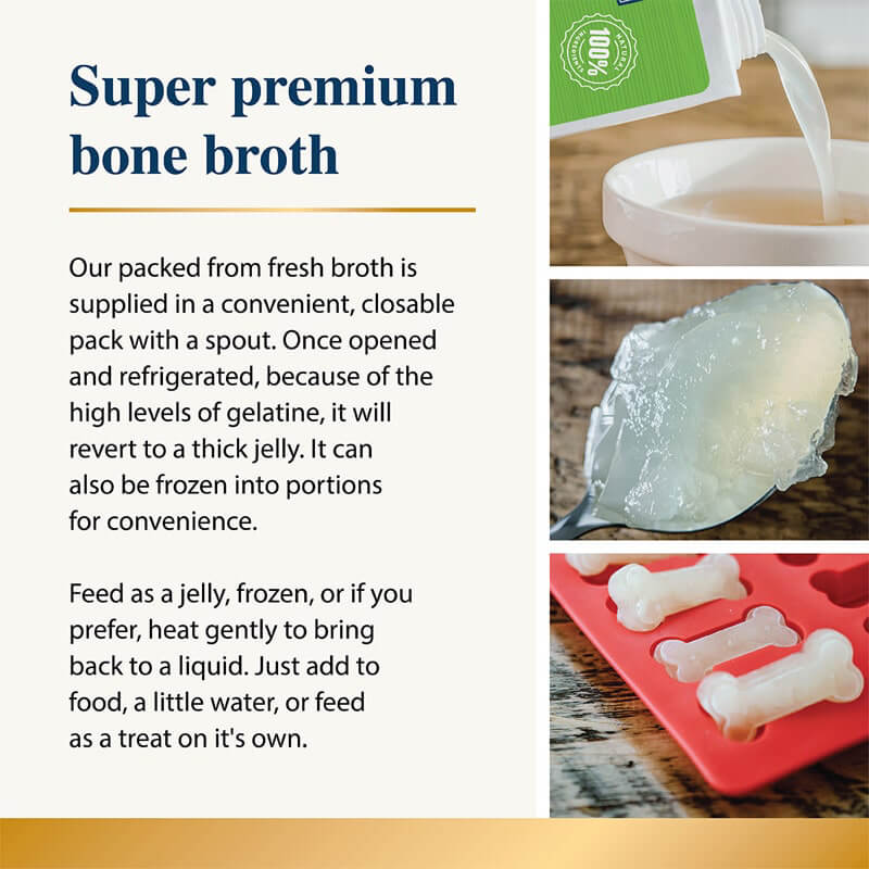 Karnlea Lamb Bone Broth for Dogs & Cats, 500ml, jelly-set and frozen in bone molds.