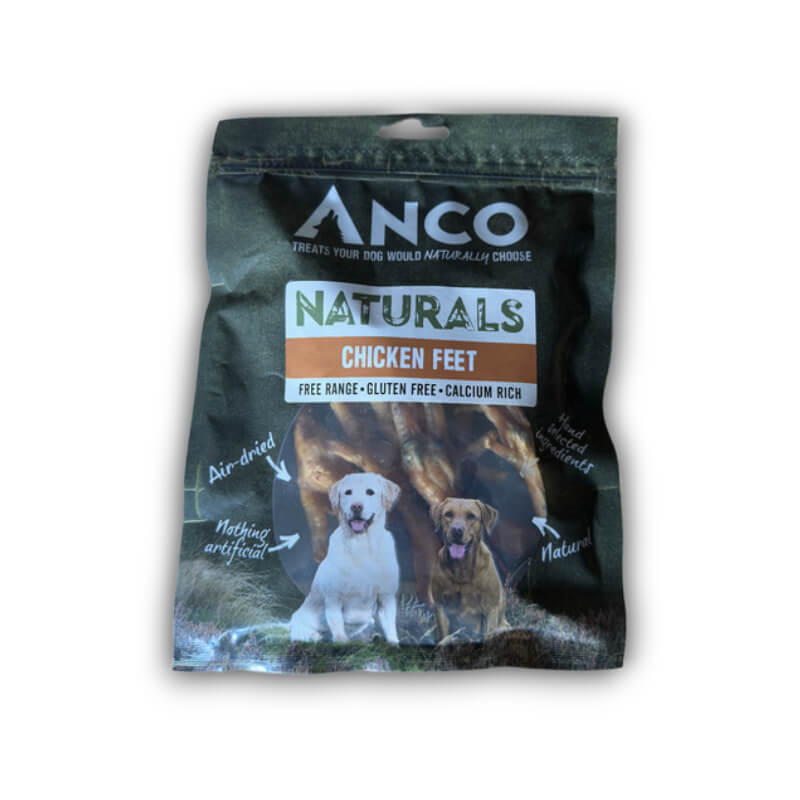 Anco Naturals Chicken Feet 100g—natural dog treats and dental aid for your pet’s health.