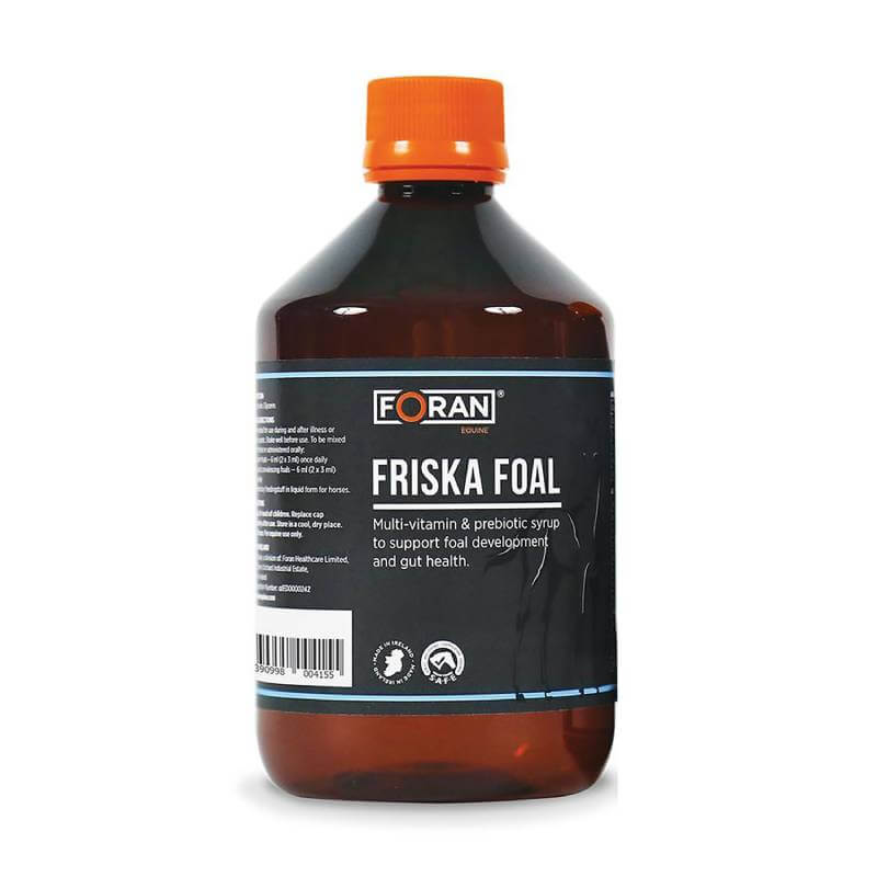 Foran Equine Friska Foal: multivitamin syrup with prebiotics to support foal immunity.