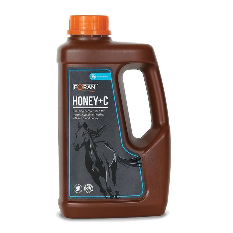 Foran Equine Honey+C 1Ltr, an immune support syrup for horses, with orange cap and label.