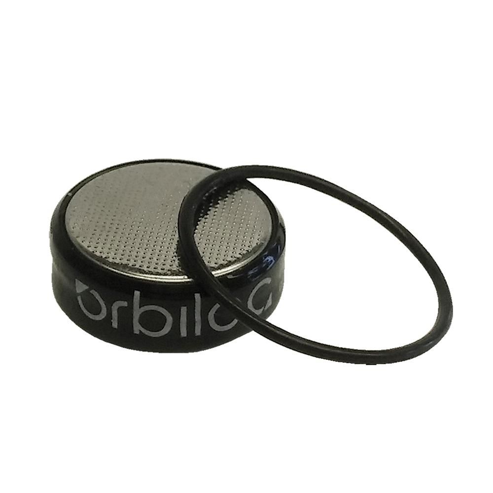 Round battery cell and black rubber ring for Orbiloc Dog Safety Light Service Kit by Orbiloc.