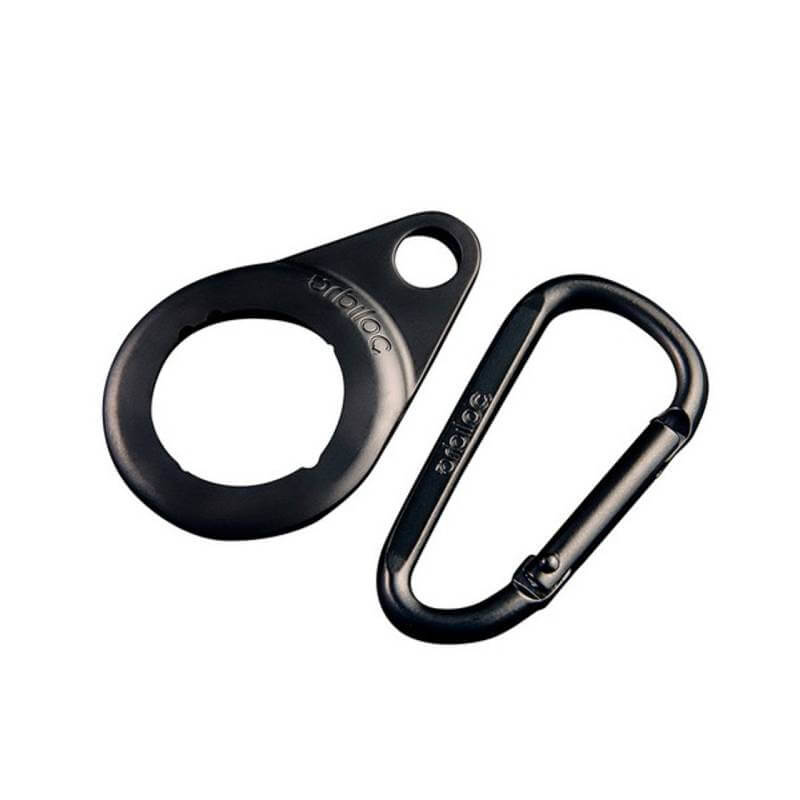 Orbiloc Carabiner and black circular key holder shown side by side on a white background.