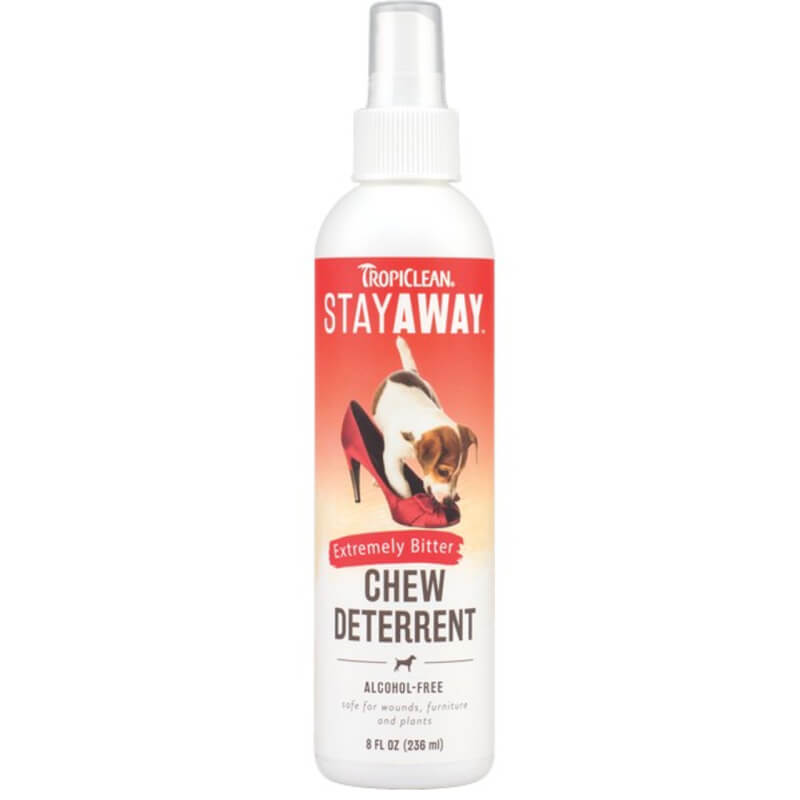 Tropiclean Stay Away Chew Deterrent Spray 236ml stops pets from chewing shoes.