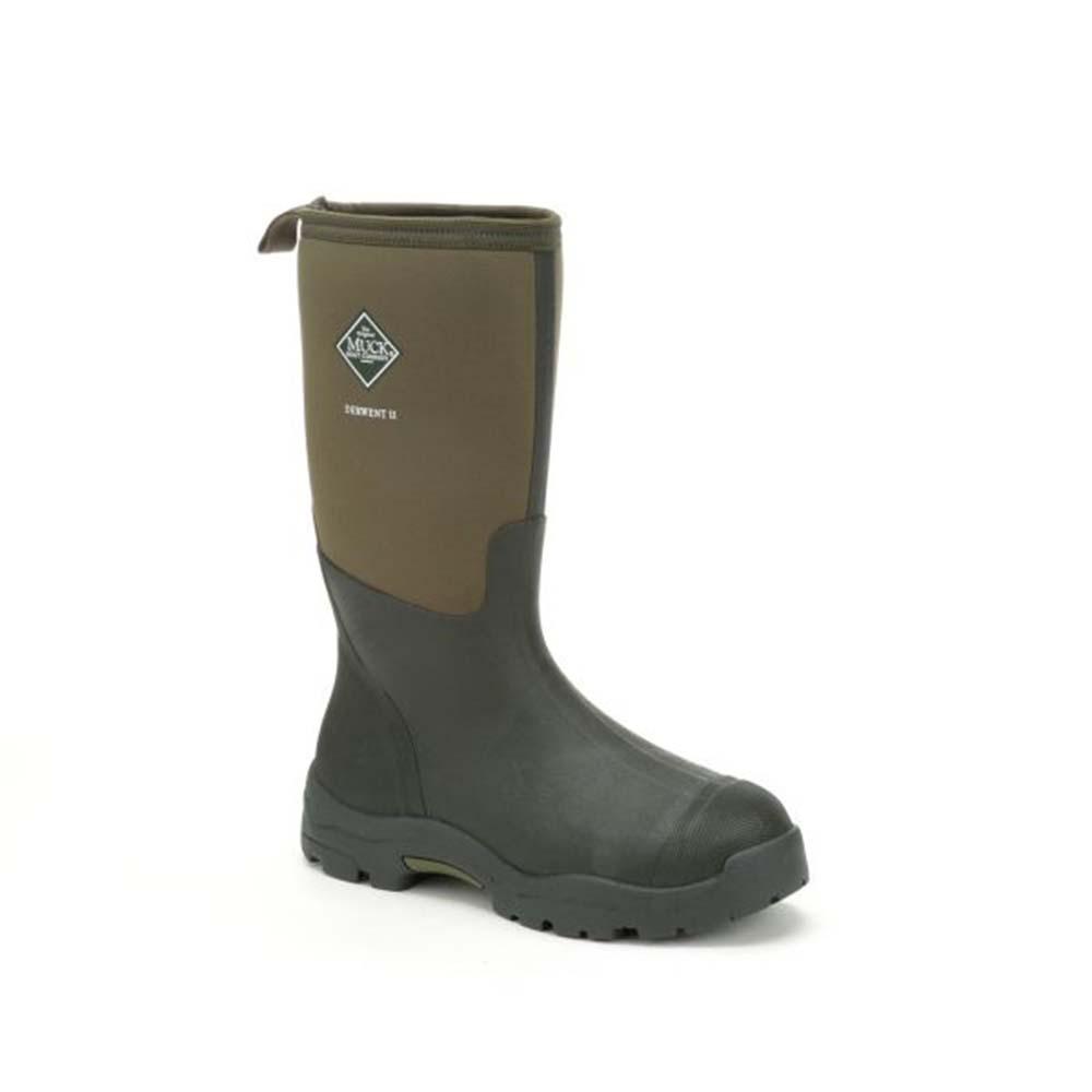 MuckBoot Derwent II in green and black with durable rubber outsole on a white background.